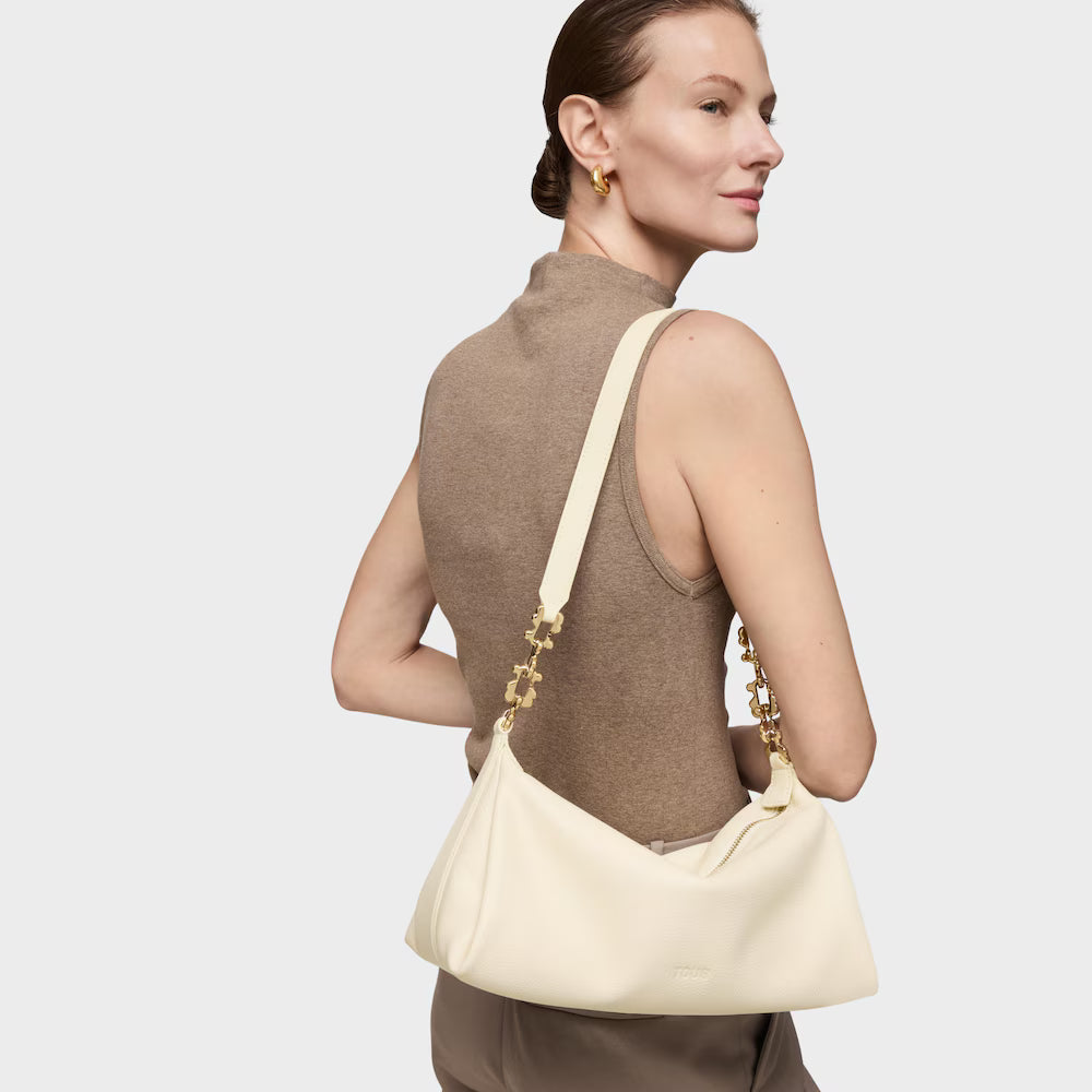 Bandolera Tous Fold Chain Mediana de Piel Beige
