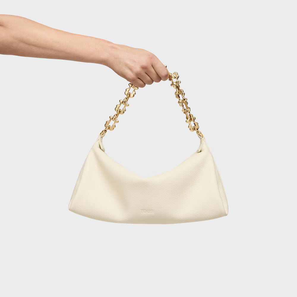 Bandolera Tous Fold Chain Mediana de Piel Beige