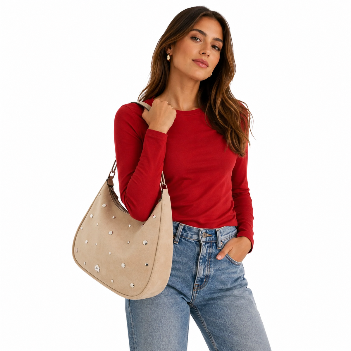 Cartera Kate Spade Kayla Large Tachas Gamuza Beige Kate Spade