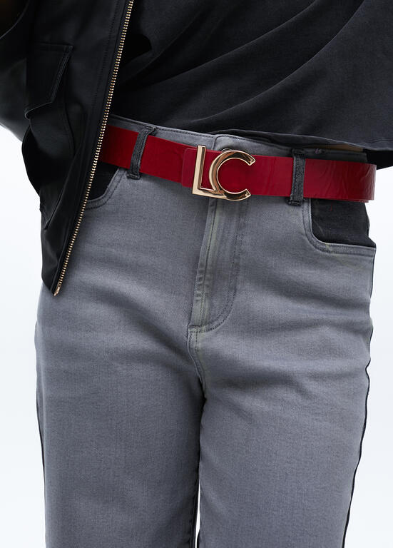 Cinturon Lola Casademunt reversible textura piel serpiente Rojo - Burdeo