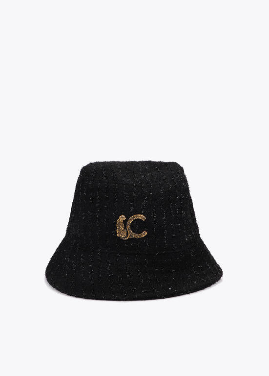Sombrero Lola Casademunt tipo bucket tweed logo leopardo