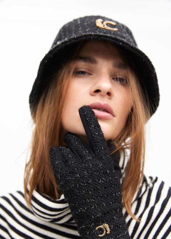 Sombrero Lola Casademunt tipo bucket tweed logo leopardo