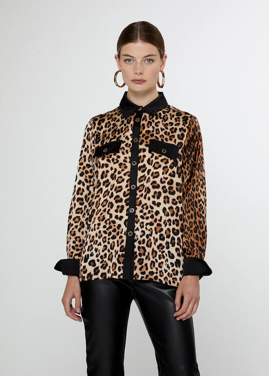 Blusa Lola Casademunt Satin Negro con Animal