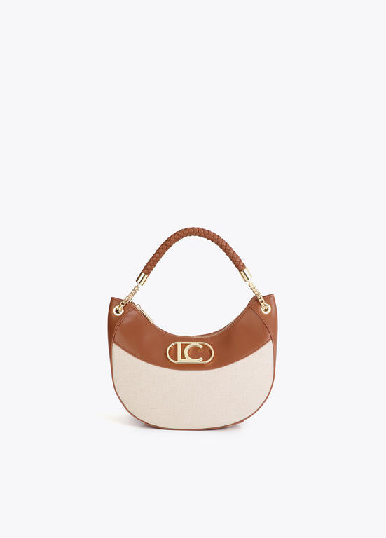 Cartera Lola Casademunt efecto piel y canvas bicolor crudo-marrón