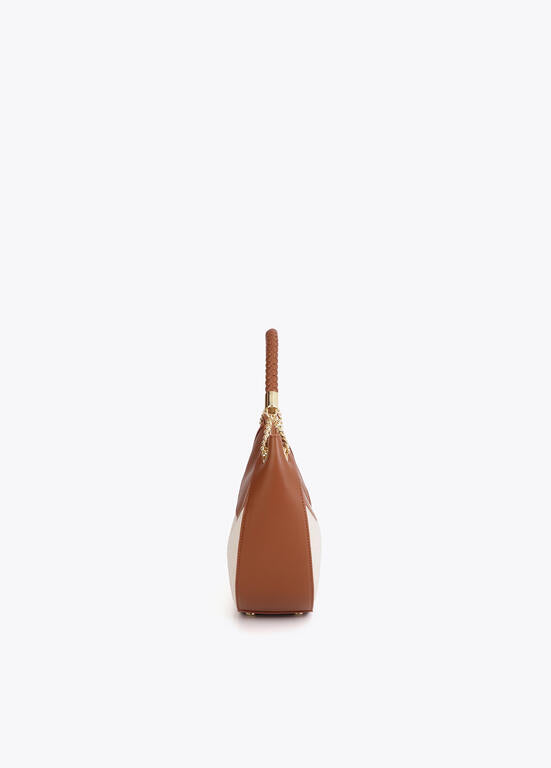 Cartera Lola Casademunt efecto piel y canvas bicolor crudo-marrón