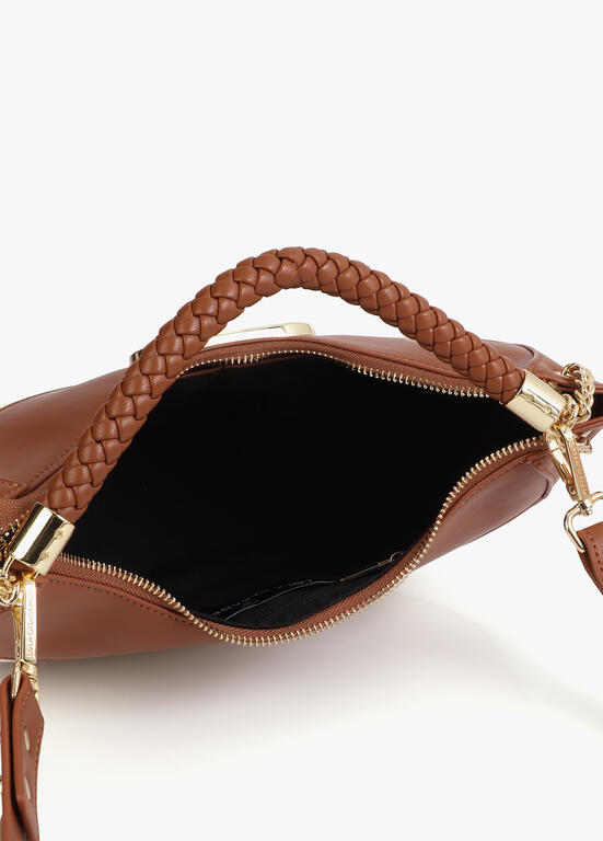 Cartera Lola Casademunt efecto piel y canvas bicolor crudo-marrón