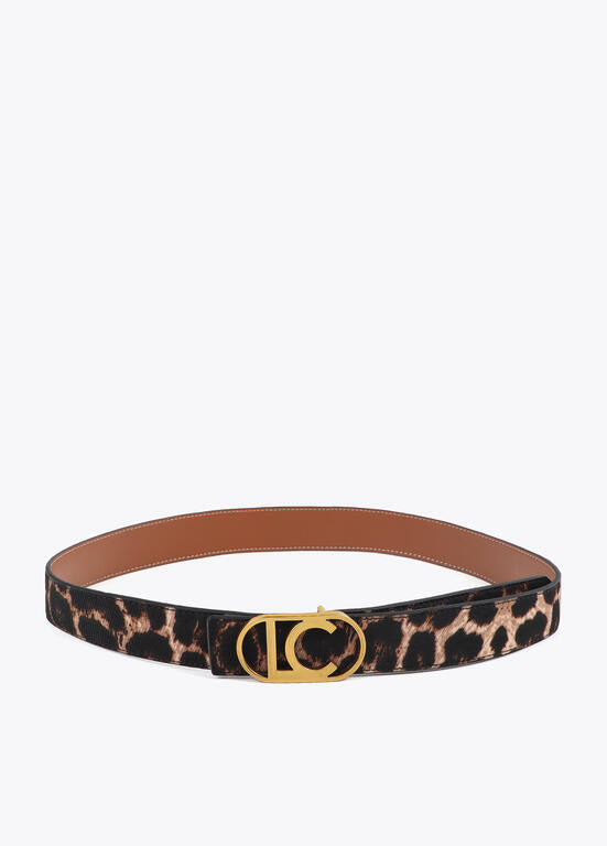 Cinturón Lola Casademunt  reversible animal print hebilla logo ova