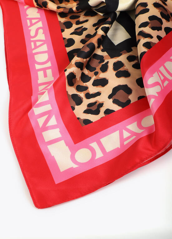Pañuelo satinado con estampado combinado de rallas y leopardos