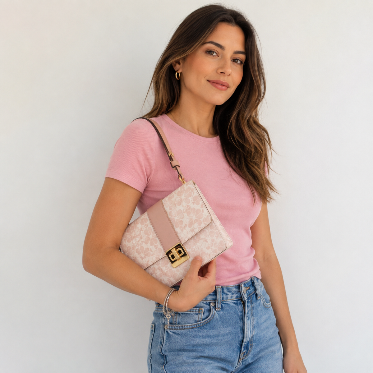 Cartera Kate Spade Trefoil Flower Cuero Rosa Kate Spade